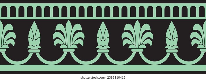 Vector endless green with black national persian ornament. Seamless frame, border ethnic pattern of Iranian civilization.

