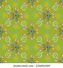 Vector endless illustration of beige, red and green flowers. Abstract floral seamless pattern for wallpaper, website or textile printing.