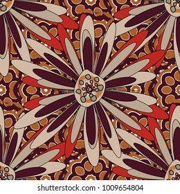 Vector endless illustration of brown, beige and gray flowers. Abstract floral seamless pattern for wallpaper, website or textile printing.
