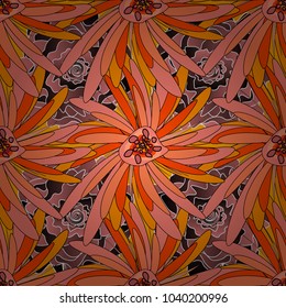 Vector endless illustration of brown, orange and pink flowers. Abstract floral seamless pattern for wallpaper, website or textile printing.