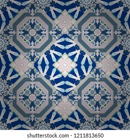 Vector endless illustration of gray, magenta and blue flowers. Abstract floral seamless pattern for wallpaper, website or textile printing.