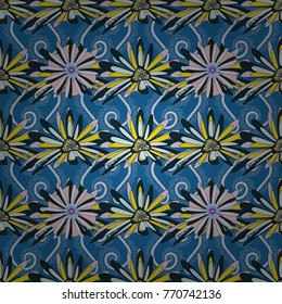 Vector endless illustration of gray, neutral and blue flowers. Abstract floral seamless pattern for wallpaper, website or textile printing.