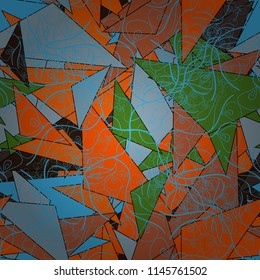 Vector endless illustration of green, orange and blue flowers. Abstract floral seamless pattern for wallpaper, website or textile printing.