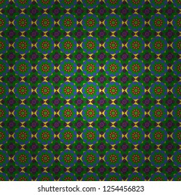 Vector endless illustration of green, violet and yellow flowers. Abstract floral seamless pattern for wallpaper, website or textile printing.