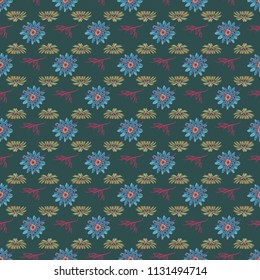 Vector endless illustration of magenta, purple and black flowers. Abstract floral seamless pattern for wallpaper, website or textile printing.