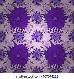 Vector endless illustration of purple, violet and pink flowers. Abstract floral seamless pattern for wallpaper, website or textile printing.