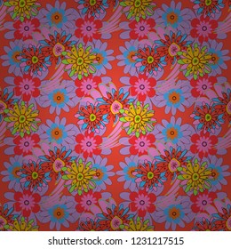 Vector endless illustration of red, pink and blue flowers. Abstract floral seamless pattern for wallpaper, website or textile printing.