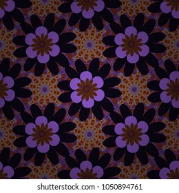 Vector endless illustration of violet, black and brown flowers. Abstract floral seamless pattern for wallpaper, website or textile printing.