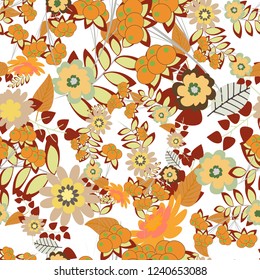 Vector endless illustration of yellow, white and orange flowers. Abstract floral seamless pattern for wallpaper, website or textile printing.
