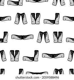 Vector endless monochrome ice hockey leg pads pattern on white background. Sport illustration.