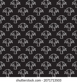 Vector endless monochrome trophy outline pattern with long pedestal and ribbons.