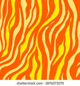 Vector endless pattern with yellow and red fiery waves. Fire blazing for printing on fabric, bright print for paper, background, hand drawn flames.