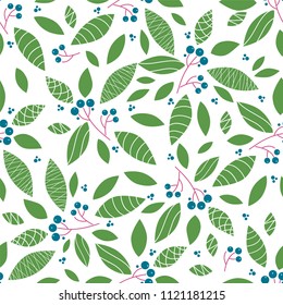  Vector endless seamless pattern. Illustration of branch and berry of rowan, ash berry. Simple flat style  