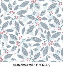 Vector endless seamless pattern. Illustration of branch and berry of rowan, ash berry. Simple flat style 