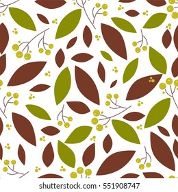 Vector endless seamless pattern. Illustration of branch and berry of rowan, ash berry. Simple flat style  