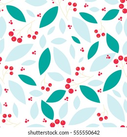 Vector endless seamless pattern. Illustration of branch and berry of rowan, ash berry. Simple flat style 