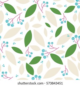 Vector endless seamless pattern. Illustration of branch and berry of rowan, ash berry. Simple flat style  
