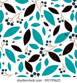 Vector endless seamless pattern. Illustration of branch and berry of rowan, ash berry. Simple flat style  