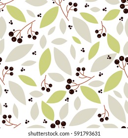 Vector endless seamless pattern. Illustration of branch and berry of rowan, ash berry. Simple flat style  