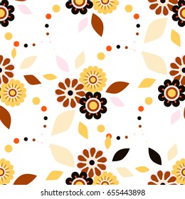 Vector endless seamless pattern. Illustration of stylized flowers. Flat style flowers, leaves, petals. Elements for design isolated on white background