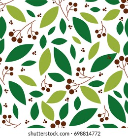 Vector endless seamless pattern. Illustration of branch and berry of rowan, ash berry. Simple flat style 