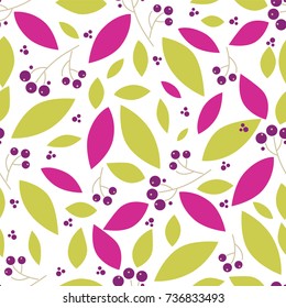 Vector endless seamless pattern. Illustration of branch and berry of rowan, ash berry. Simple flat style 