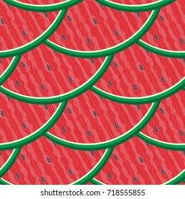 Vector endless seamless pattern. Tasty piece of watermelon with beads. Red, pink, brown colors. Minimalistic style background. Abstract design, perfect for fabric, wallpaper, print. Trend of year 