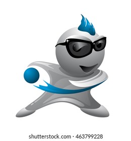 Vector energetic grey fictional characters playing with blue ball