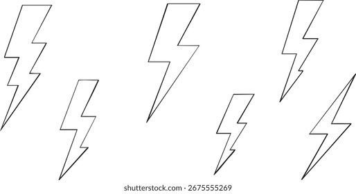 Vector Energetic Lightning Bolt Outlines Pattern - Dynamic Symbols of Power, Speed, and Electricity