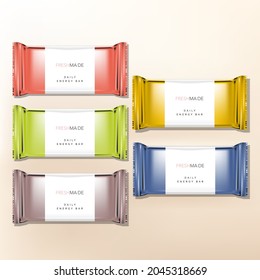 Vektor Energy Bar, Collagen Peptid oder Beverage Powder Metallic Foil Packets, Pouch, Beutel oder Packung.	
