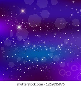 Vector energy fantastic square background. Blurred glowing circles with flowing and liquid concept, Purple neon magic banner, galaxy night starry sky wallpaper. Magical light effect. Abstract pattern.