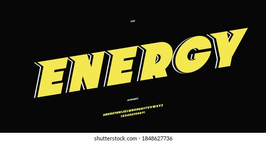 Vector Energy Font Slanted Style Modern Typography For Infographics, Motion Graphics, Video, Promotion, Decoration, Logotype, Party Poster, T Shirt, Book, Animation, Banner, Game, Printing. 10 Eps