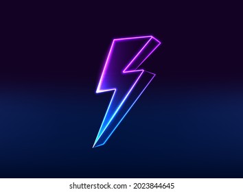 Vector energy lightning bolt logo neon style for electric power logo, wireless charging, ui, poster, t shirt. Thunder symbol.