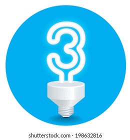 Vector of energy saving idea. Created a bulb shaped number 3  isolate on blue background.
