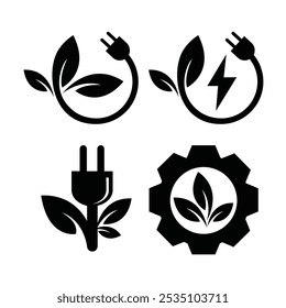 Vector energy saving plug and leaf line icon, suitable for icons, backgrounds, walls and other needs.