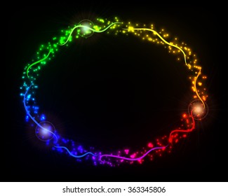 Vector energy square frame on a dark background with sparks