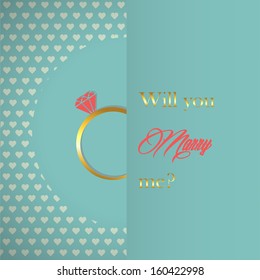 Vector engagement card. Will you marry me ring
