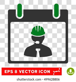 Vector Engineer Calendar Page EPS vector pictograph. Illustration style is flat iconic bicolor green and gray symbol on a transparent background.