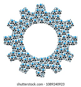 Vector engineer icons are grouped into gear wheel illustration. Mechanical design concept constructed from engineer elements.