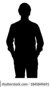 Hombre ingeniero vector parado en la vista frontal de la silueta aislado en fondo blanco