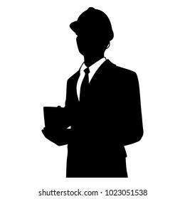 El Vector del ingeniero en estilo de silueta aislado en el fondo blanco. Símbolo para su diseño de Sitio web, logotipo, App, UI. Ilustración vectorial, EPS