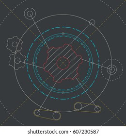 Vector engineering background.  Technical plan .  Blueprint of mechanism.