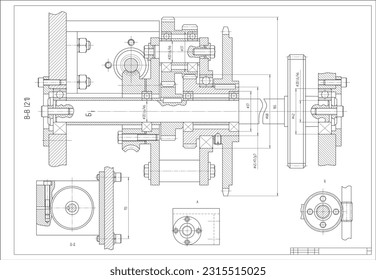 Vector engineering cad drawing of a mechanical part (steel shaft)
with through holes and bolted connections.
Computer aided design of machine parts.