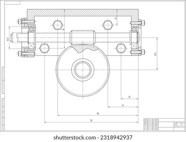 Vector engineering cad drawing of a mechanical part (steel shaft) with through holes and bolted connections. Computer aided design of machine parts. Technical cad background.