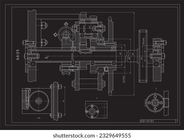 Vector engineering cad drawing of a mechanical part (steel shaft)
with through holes and bolted connections.
Computer aided design of machine parts.