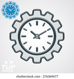 Vector engineering component Ã¢?? cog wheel, additional version included. Time management theme, 3d stylized clock in the shape of gear.