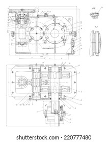 Vector Engineering Drawing Of A Reducer On White Background