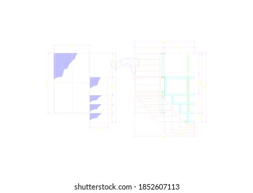 vector engineering drawing of stairs and fence