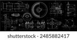 Vector engineering drawing of steel mechanical parts 
with through holes and dimension lines. Industrial 
cad scheme on paper sheet. Technology background.