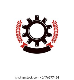 Vector engineering gear illustration. Industry and machinery concept, working class and proletariat theme, socialism idea. 